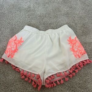 White and Pink Tassel Shorts